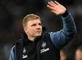 Newcastle United Manager, Eddie Howe waves prior to the Carabao Cup Fourth Round match between Newcastle United and AFC Bournemouth at St James’ Park on December 20, 2022 in Newcastle upon Tyne, England. 