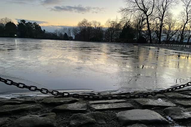 Iced over water at Saltwell Park