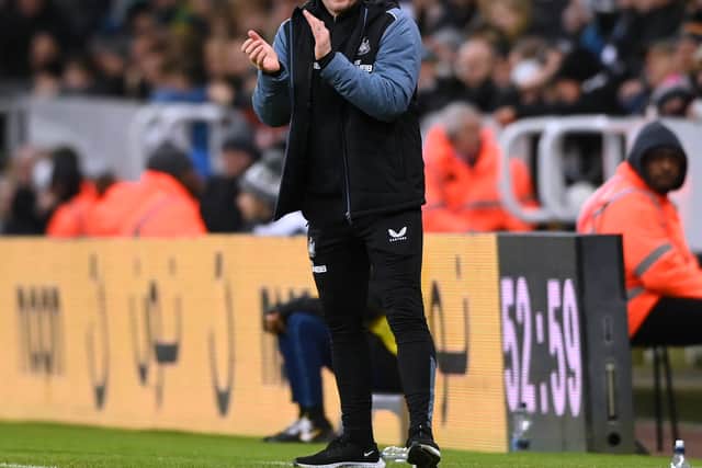Newcastle United manager Eddie Howe gives his players instructions from the sidelines during the Carabao Cup Fourth Round match against Bournemouth (Photo by Stu Forster/Getty Images)