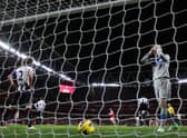 Tim Krul of Newcastle United reacts after Theo Walcott of Arsenal scores their fourth goal during the Barclays Premier League match between Arsenal and Newcastle United at the Emirates Stadium