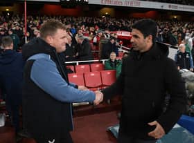 Newcastle United head coach Eddie Howe (left) and Arsenal boss Mikel Arteta (right). 