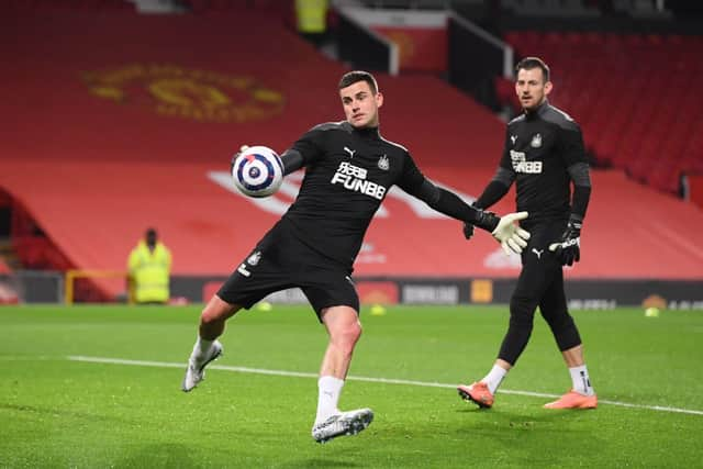 Newcastle United goalkeepers Karl Darlow and Martin Dubravka. (Photo by STU FORSTER/POOL/AFP via Getty Images)