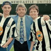 Ant and Dec attend the launch of the 1995 Newcastle United shirt at St James’ Park, alongside Newcastle United manager at the time - Kevin Keegan.