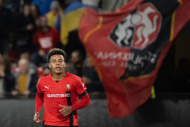 Rennes’ French midfielder Desire Doue celebrates after scoring during the UEFA Europa League group B against Dynamo Kyiv(Photo by LOIC VENANCE/AFP via Getty Images)