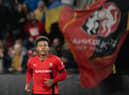Rennes’ French midfielder Desire Doue celebrates after scoring during the UEFA Europa League group B against Dynamo Kyiv(Photo by LOIC VENANCE/AFP via Getty Images)
