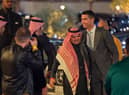 RIYADH, SAUDI ARABIA - JANUARY 03: Cristiano Ronaldo greets President of Al-Nassr, Musalli Al-Muammar ahead of the official unveiling of Cristiano Ronaldo as an Al Nassr player at Mrsool Park Stadium on January 3, 2023 in Riyadh, Saudi Arabia. (Photo by Yasser Bakhsh/Getty Images)