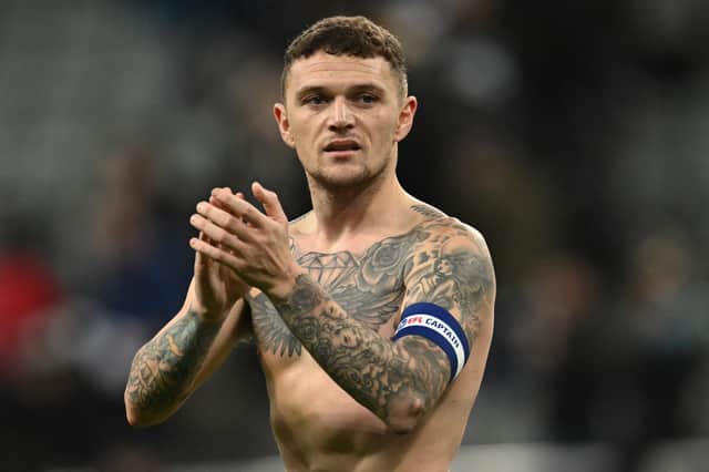 Kieran Trippier applauds supporters after Newcastle United’s Carabao Cup quarter-final win against Leicester City (Photo by PAUL ELLIS/AFP via Getty Images)