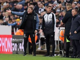 Eddie Howe, Manager of Newcastle United, reacts during the Carabao Cup Quarter Final match between Newcastle United and Leicester City at St James’ Park on January 10, 2023 in Newcastle upon Tyne, England. 