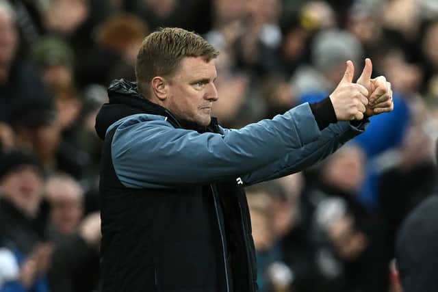 Newcastle United head coach Eddie Howe. use in betting publications, games or single club/league/player publications. (Photo by PAUL ELLIS/AFP via Getty Images)
