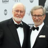 Honoree John Williams and director Steven Spielberg arrive at the American Film Institute’s 44th Life Achievement Award Gala Tribute to John Williams at Dolby Theatre on June 9, 2016 (Credit: Getty Images)