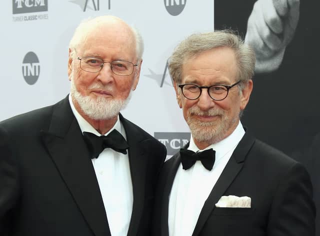 Honoree John Williams and director Steven Spielberg arrive at the American Film Institute’s 44th Life Achievement Award Gala Tribute to John Williams at Dolby Theatre on June 9, 2016 (Credit: Getty Images)