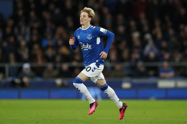 Everton forward Anthony Gordon. (Photo by Lewis Storey/Getty Images)
