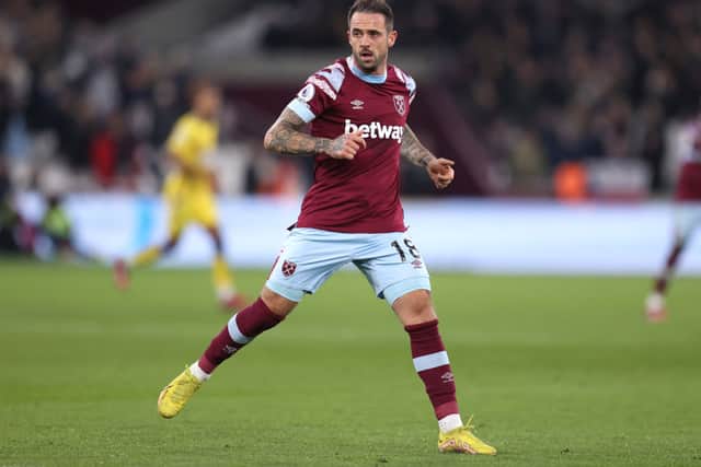 Danny Ings of West Ham United during the Premier League match between West Ham United and Everton FC . (Photo by Alex Pantling/Getty Images)
