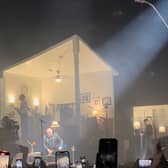Tim Healy on stage at The 1975 in Newcastle