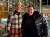 Anthony Gordon with a Newcastle fan who gave him a lift. 
