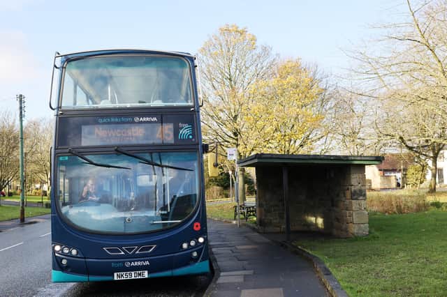 The 45 Arriva bus in Dinnington Village, Newcastle. Photo: NCJ Media.