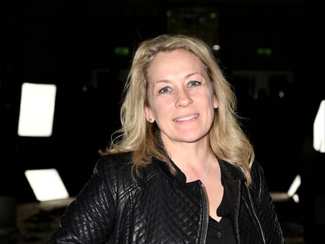 Sarah Beeny has returned to the hospital to receive breast cancer treatment.