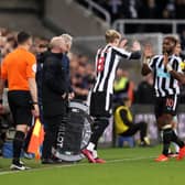 Anthony Gordon is substituted on in place of Allan Saint-Maximin against West Ham United.   (Photo by George Wood/Getty Images)