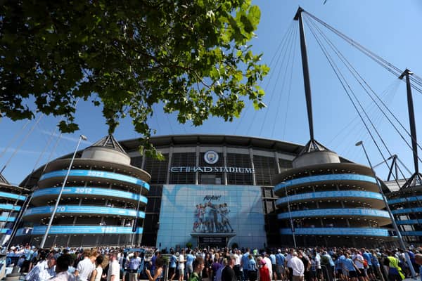 MANCHESTER, ENGLAND - AUGUST 13: A general view of the stadium ahead of the Premier League match between Manchester City and AFC Bournemouth at Etihad Stadium on August 13, 2022 in Manchester, England. (Photo by Clive Brunskill/Getty Images)