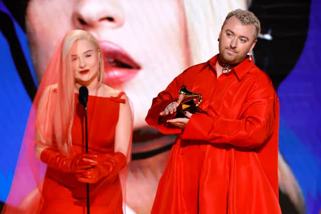 Kim Petras and Sam Smith accept Best Pop Duo/Group (Getty)
