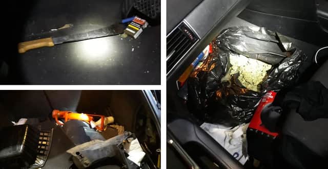 Items seized by police on Sunday night