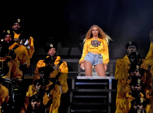 <p>INDIO, CA - APRIL 14:  Beyonce Knowles performs onstage during 2018 Coachella Valley Music And Arts Festival Weekend 1 at the Empire Polo Field on April 14, 2018 in Indio, California.  (Photo by Larry Busacca/Getty Images for Coachella )</p>