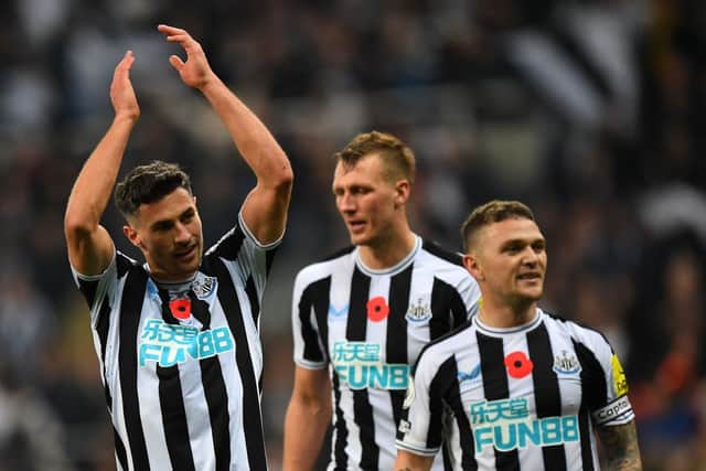 Newcastle United defender Fabian Schar (left). (Photo by ANDY BUCHANAN/AFP via Getty Images)
