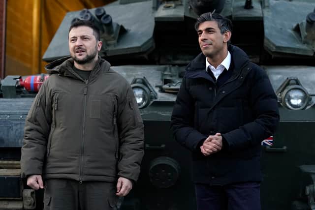 Prime Minister Rishi Sunak and Ukrainian President Volodymyr Zelensky visit a a military facility