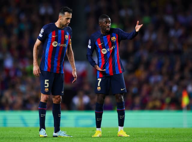 Sergio Busquets and Ousmane Dembele are not available for Barcelona against Manchester United. Credit: Getty.
