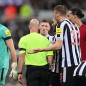 Newcastle United goalkeeper Nick Pope is sent off against Liverpool.  (Photo by Stu Forster/Getty Images)