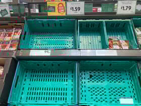 Empty tomato shelves at Morrisons in Birmingham.20/02/2023   See SWNS story SWBNtomatoes - Suppliers are blaming poor weather conditions in Spain for empty shevles which seem to be prevalent across the country.