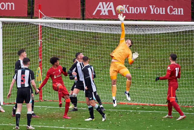 Newcastle United young goalkeeper Max Thompson. (Photo by Nick Taylor/Liverpool FC/Liverpool FC via Getty Images)
