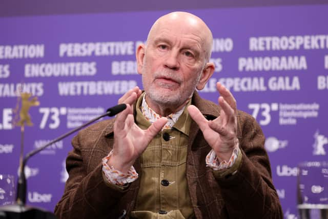 John Malkovich speaks during the "Seneca" press conference during the 73rd Berlinale International Film Festival Berlin