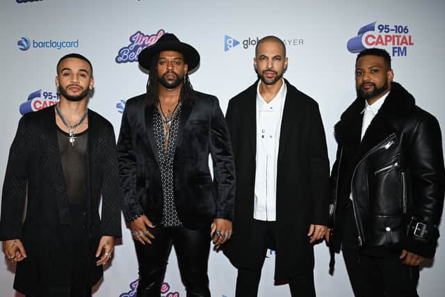 Aston Merrygold, Orits Williams, Marvin Humes and JB Gill of JLS attend day 2 of the Capital Jingle Bell Ball (Getty)