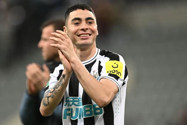 Newcastle United winger Miguel Almiron.  (Photo by PAUL ELLIS/AFP via Getty Images)