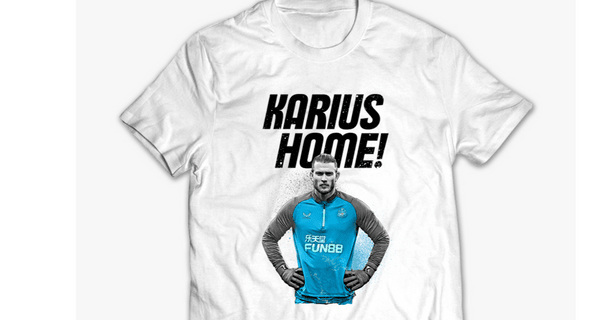 Loris Karius t-shirts designed by Newcastle based company Last Night of Freedom.