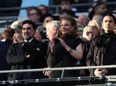 LONDON, ENGLAND - FEBRUARY 26: Newcastle United co owners, Amanda Staveley and Mehrdad Ghodoussi watch on during the Carabao Cup Final match between Manchester United and Newcastle United at Wembley Stadium on February 26, 2023 in London, England. (Photo by Julian Finney/Getty Images)