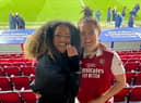 Love Island's Amber Gill with her Arsenal footballer girlfriend Jen Beattie on Sunday.