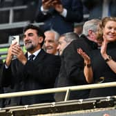 Amanda Staveley (C) applauds ahead of Newcastle United game. 