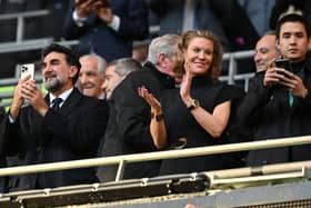 Amanda Staveley (C) applauds ahead of Newcastle United game. 