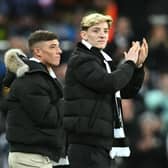 Newcastle United duo Harrison Ashby (left) and Anthony Gordon (right). (Photo by PAUL ELLIS/AFP via Getty Images)