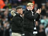 Newcastle United duo Harrison Ashby (left) and Anthony Gordon (right). (Photo by PAUL ELLIS/AFP via Getty Images)
