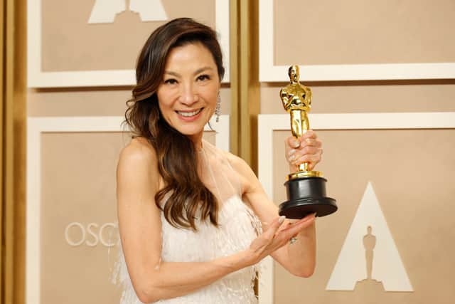 Michelle Yeoh, winner of the Best Actress in a Leading Role award for “Everything Everywhere All at Once,” poses in the press room during the 95th Annual Academy Awards on March 12, 2023 in Hollywood, California. (Photo by Mike Coppola/Getty Images)