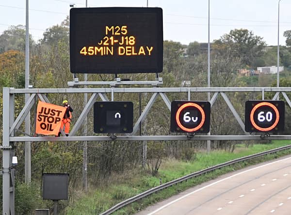 Just Stop Oil protests on overhead gantries brought traffic to a standstill on the M25 across four days in November 2022(Photo by Leon Neal/Getty Images)