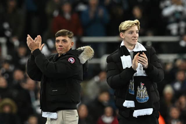 Newcastle United January signings Harrison Ashby (left) and Anthony Gordon (right). (Photo by PAUL ELLIS/AFP via Getty Images)