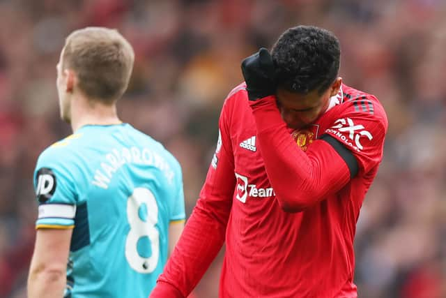 Manchester United midfielder Casemiro was sent off against Southampton last time out.  (Photo by Nathan Stirk/Getty Images)