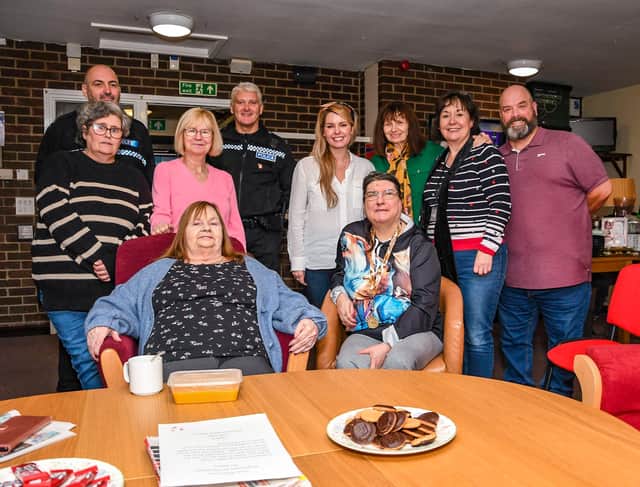 Kim McGuinness and officers from Northumbria Police and Bensham Court Tenants and Residents Association. Funding is to be used towards the costs of running the food bank which assists up to 70 people daily.