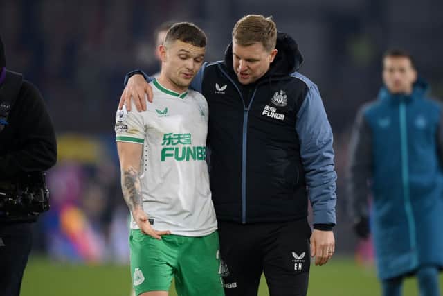 Newcastle United right-back Kieran Trippier and head coach Eddie Howe. (Photo by Justin Setterfield/Getty Images)
