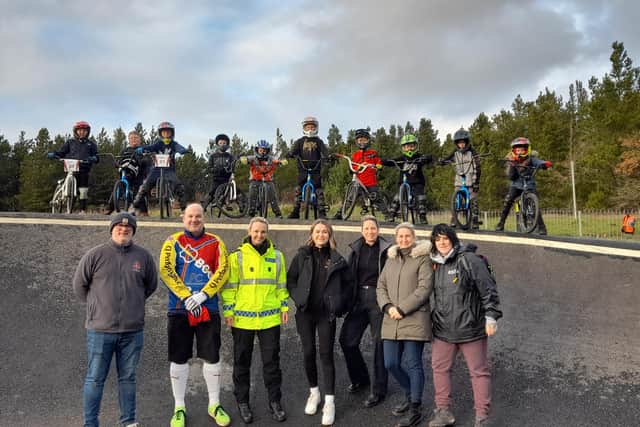 Coaches from Barnesbury BMX Club, Neighbourhood Inspector Jennifer Scott, and representatives from Edge North East North Tyneside Council’s Community Protection Team. Northumbria Police Copyright – No Reproduction Without Permission’