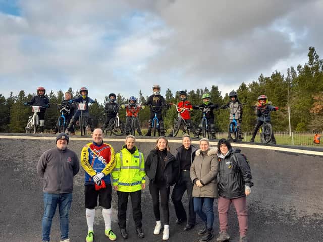 Coaches from Barnesbury BMX Club, Neighbourhood Inspector Jennifer Scott, and representatives from Edge North East North Tyneside Council’s Community Protection Team. Northumbria Police Copyright – No Reproduction Without Permission’